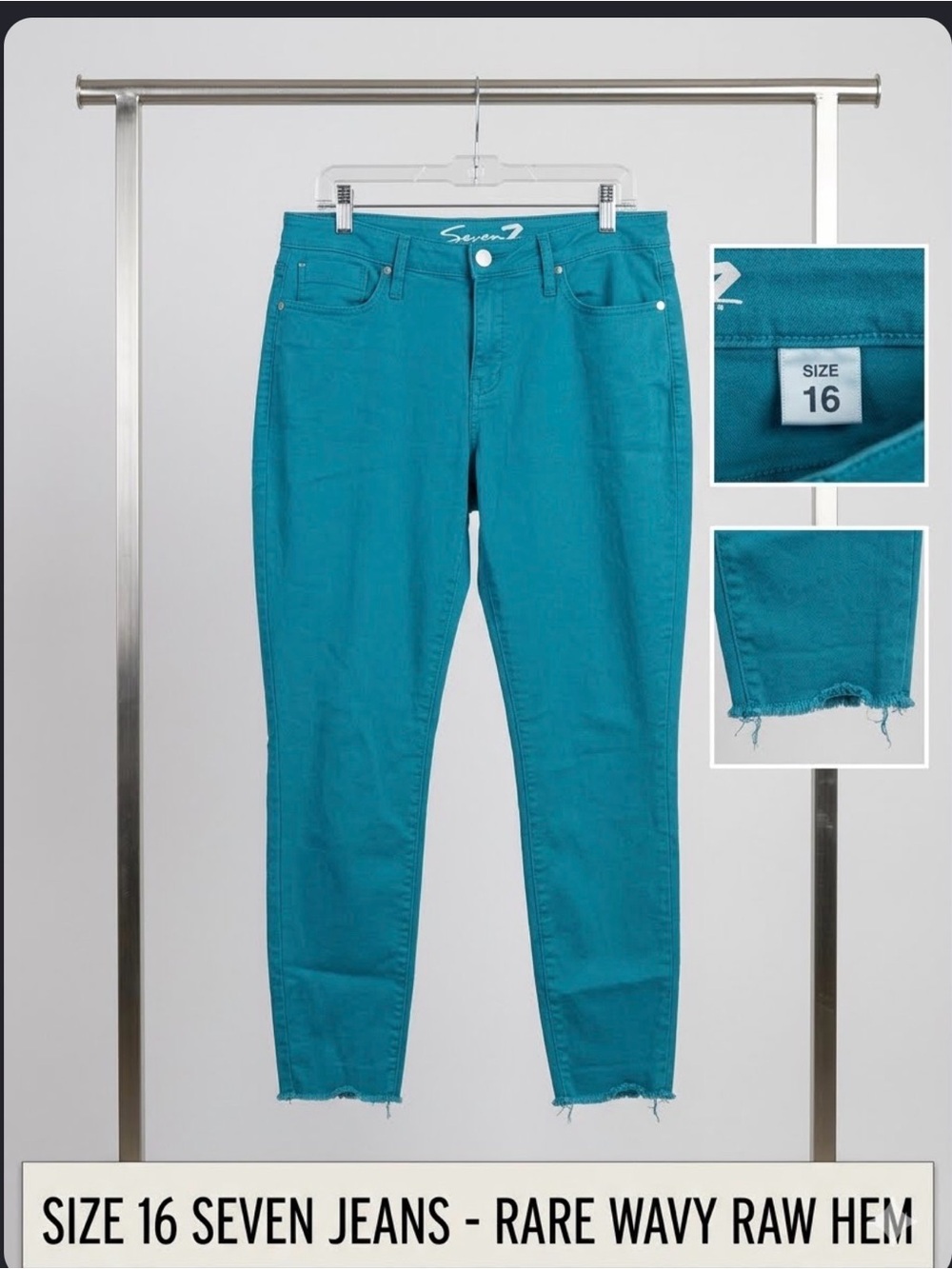 Seven7 Teal Women's Ankle Strsight raw hem Jeans